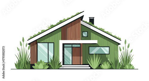 Eco-Friendly Dwelling with Green Roof and Sustainable Design Aesthetic Depicting Modern Architecture and Environmental Harmony