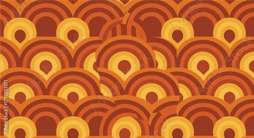 Abstract retro seamless pattern with overlapping geometric arches in warm orange and brown earth tones for a vintage background design