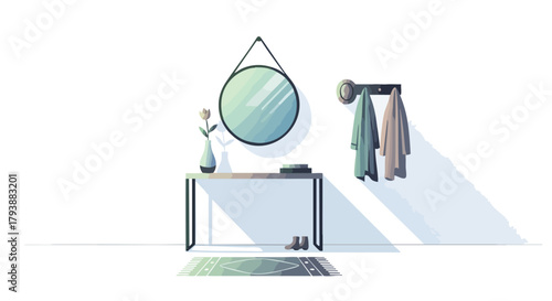 Serene entryway illustration with minimalist decor and soft lighting creating a calming atmosphere