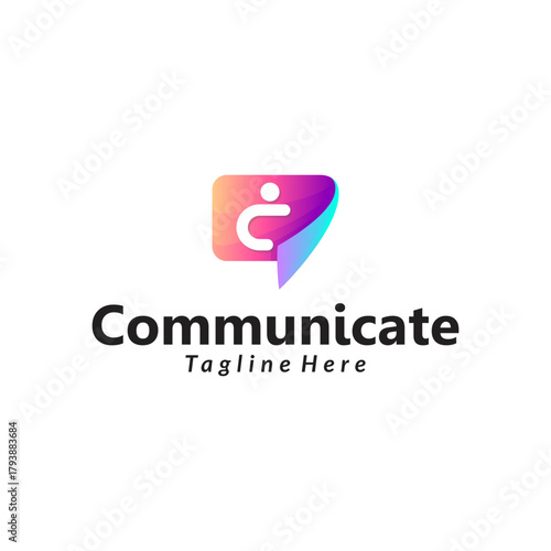 Communication logo design with message box concept with people and letter C. Messaging app vector and icon