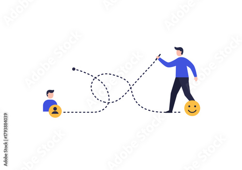 A man manipulating a person's emotional state with a puppet string, depicting control and influence in a digital illustration.