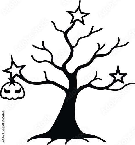 Vintage halloween trick or treat tree illustration