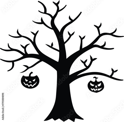 Retro halloween trick or treat tree illustration with vintage elements
