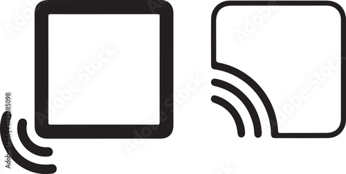 Wireless communication icon set vector with signal waves and smart device screens, editable stroke design for NFC, casting, and tech interface applications.