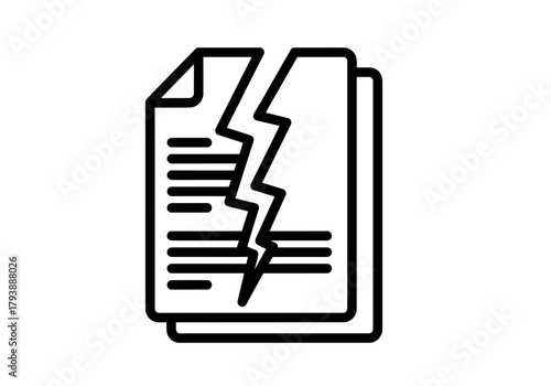 Vector illustration of a broken document file with a crack icon, error or corrupted file theme, clipart style vector