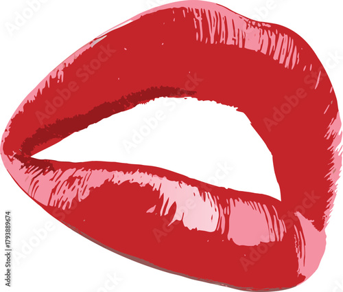 Red glossy lips illustration with bold lipstick shine, stylized mouth artwork in pop-art aesthetic, perfect for beauty, fashion, and modern graphic design projects.