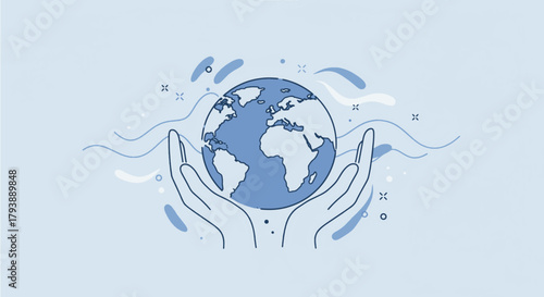 Protecting Our Planet A Simple Illustration of Earth in Hand, Emphasizing Environmental Responsibility
