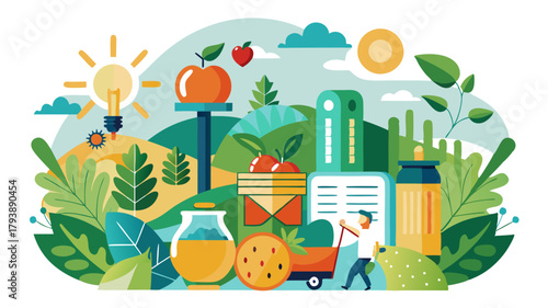 Innovation in sustainable living, showcasing a blend of nature, technology, and healthy food production for a brighter, greener future