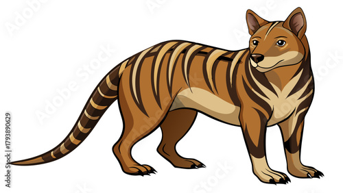 Illustration of a thylacine, commonly referred to as the tasmanian tiger, depicted in a side profile on a