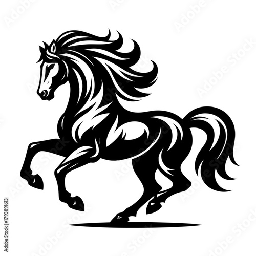 A black stallion horse full b...