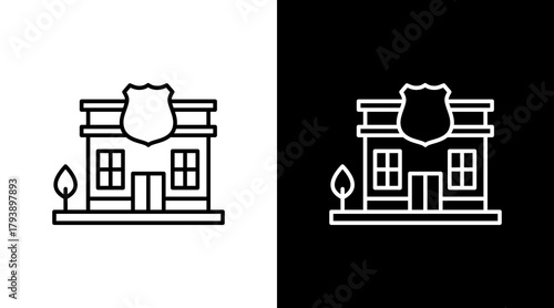 Police Station White Icon Set Design
