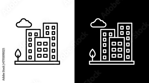 Apartment Building White Icon Set Design