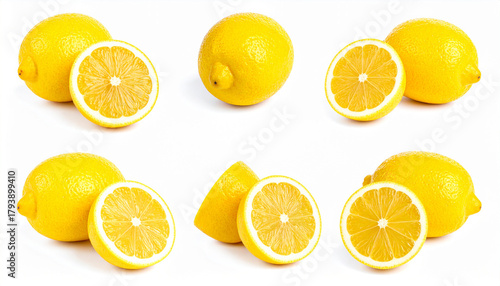 Wallpaper Mural Fresh, ripe lemons, some whole and some halved, showcasing their vibrant yellow color and juicy texture against a clean white background Torontodigital.ca