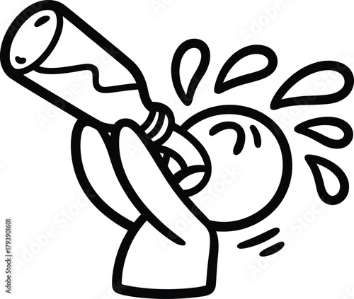 Person drinking from a bottle with water splashing