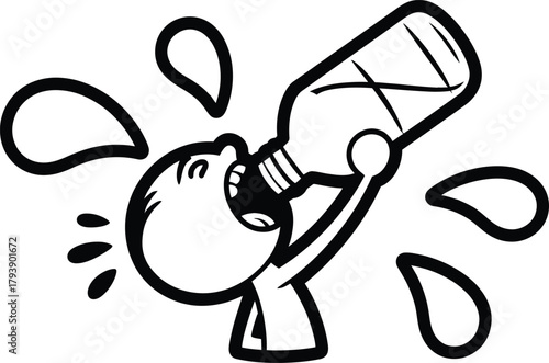Cartoon of a thirsty person drinking water from a bottle