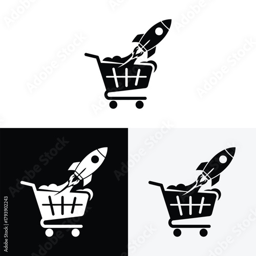 rocket cart logo vector icon illustration