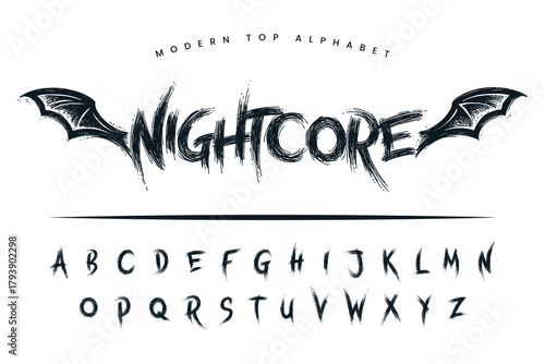 Nightcore stylish Font and Alphabet abcd font vector design