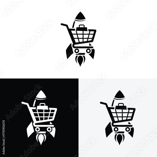 rocket cart logo vector icon illustration