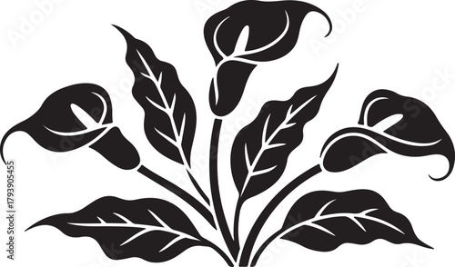 Calla Lily Silhouette Vector Elegant Floral Arrangement with Leaves Illustration

