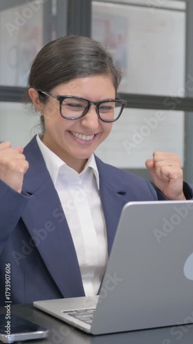 Indian Businesswoman Feeling Happy for Results at Work, vertical video