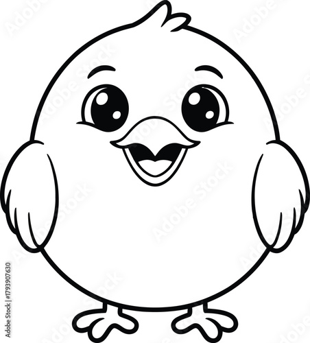 Adorable cartoon chick with wide open beak and big eyes