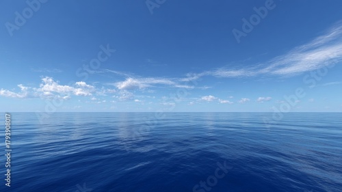 Vast ocean horizon under clear blue sky. AI generated