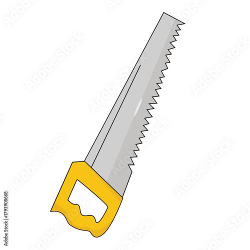Sticker illustration of a carpentry saw with a yellow handle