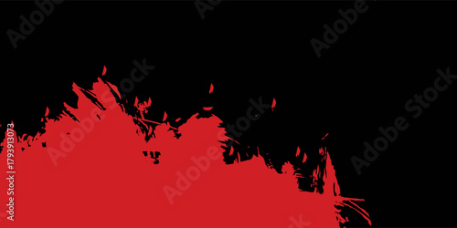 Dynamic paint-like red streaks and splashes forming an intense abstract backdrop with sharp, rugged edges against solid black.