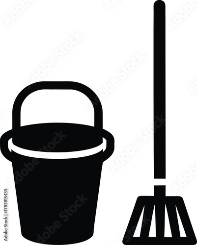 Minimalist mop and bucket cleaning icon