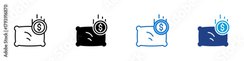 Passive Income Multiple Style Icon Design Vector - coin on a pillow symbolizing passive income, investment growth, and financial stability