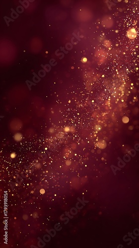 Sparkling Gold Dust on Deep Burgundy Background with Bokeh Lights Effect