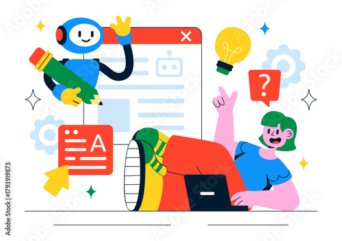 AI Writing Assistant Illustration with Artificial Intelligence Technology For Translation, Chatbot Interaction, Code Generation, And Article Writing