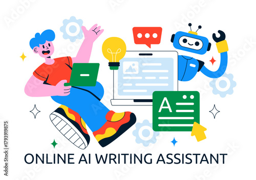 AI Writing Assistant Illustration with Artificial Intelligence Technology For Translation, Chatbot Interaction, Code Generation, And Article Writing