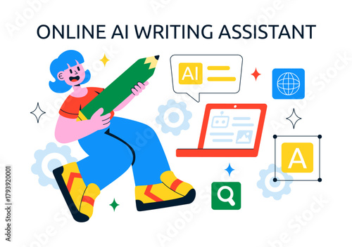 AI Writing Assistant Illustration with Artificial Intelligence Technology For Translation, Chatbot Interaction, Code Generation, And Article Writing