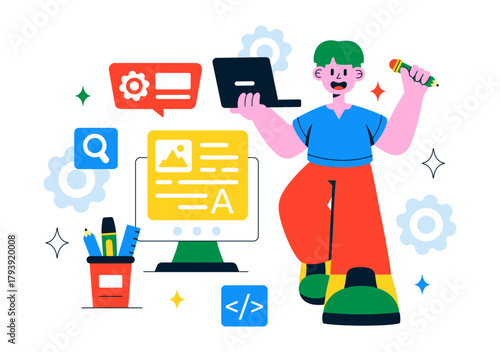 AI Writing Assistant Illustration with Artificial Intelligence Technology For Translation, Chatbot Interaction, Code Generation, And Article Writing