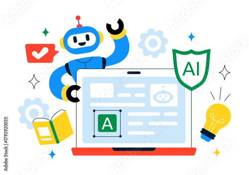 AI Writing Assistant Illustration with Artificial Intelligence Technology For Translation, Chatbot Interaction, Code Generation, And Article Writing