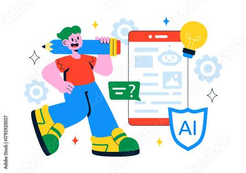 AI Writing Assistant Illustration with Artificial Intelligence Technology For Translation, Chatbot Interaction, Code Generation, And Article Writing