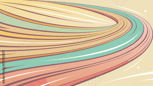 Dynamic abstract background with lines creating a swirling, high-speed vortex or tunnel effect. Features pastel colors like mint green, pale yellow, and pink, suggesting movement, technology, and futu