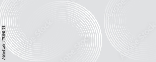 Abstract white geometric lines glowing on a gray background. Modern glossy white circle line pattern. Suitable for covers, posters, web, banners.