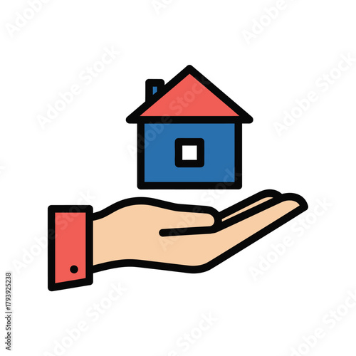 Vector illustration of hand holding a house icon