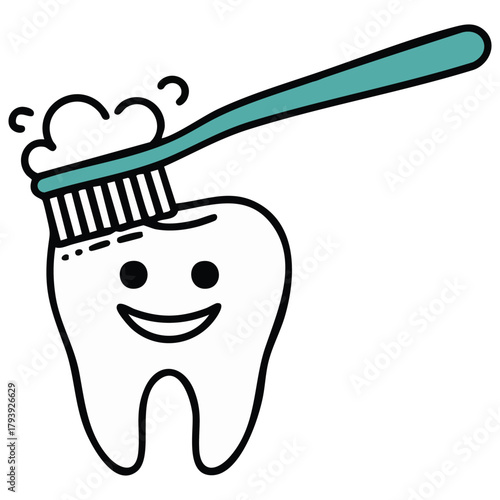 Toothbrush cleaning teeth dental care isolated vector illustration on white background