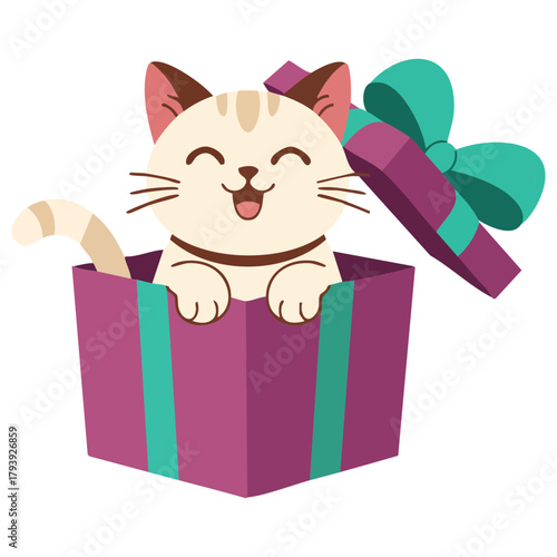 Cat hiding in gift package cartoon illustration isolated vector illustration on white background