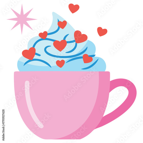 Seasonal beverage with whipped cream sprinkles isolated vector illustration on white background