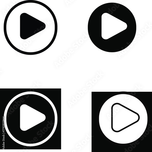 Play Button Icon Set - Minimalist Vector UI Media Control Symbols