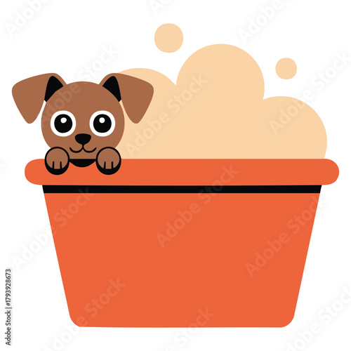 Cute dog taking bath in bathtub cartoon isolated vector illustration on white background
