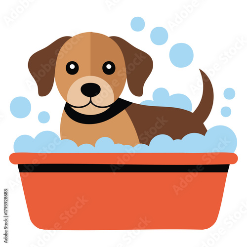 Dog bathing in tub animal cartoon isolated vector illustration on white background