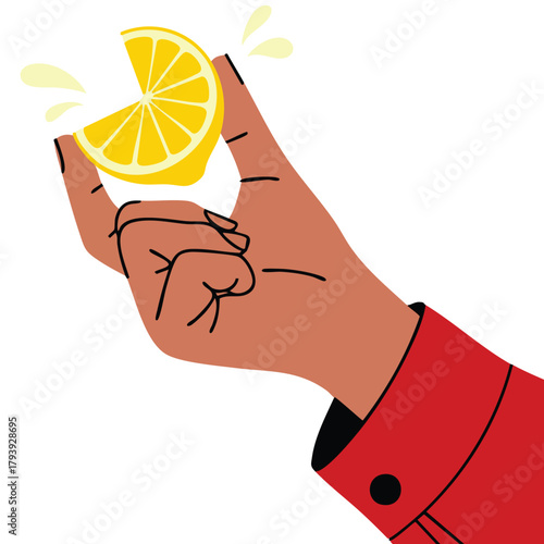 Lemon squeezing hand vector illustration isolated vector illustration on white background