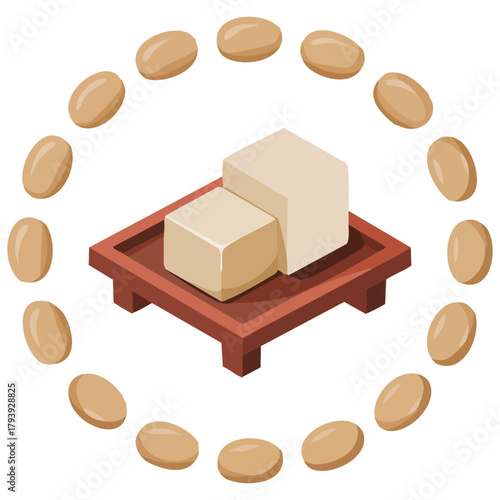 Tofu and soybean ingredients vector graphic isolated on white background