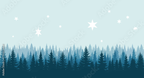 Winter Forest Landscape with Snowfall and Evergreen Trees.