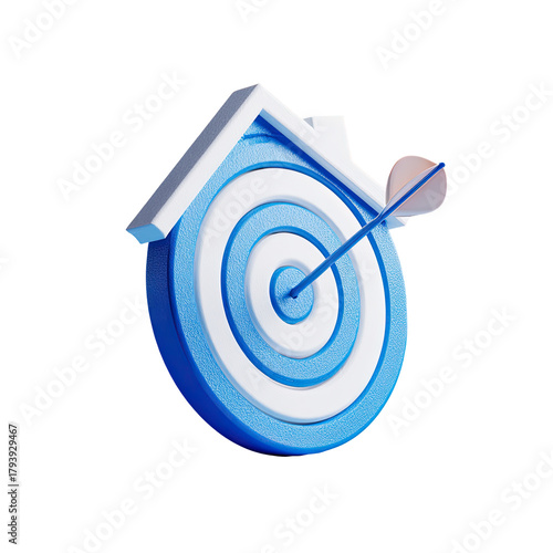 Home-shaped target with arrow hitting center, blue and white